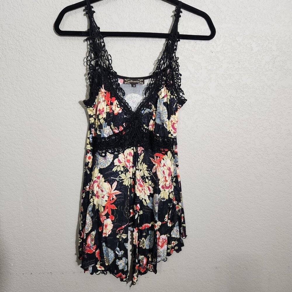 Mesmerize Camisole Womens Medium Floral Lace-Trimmed Sleeveless Boho Whimsigoth